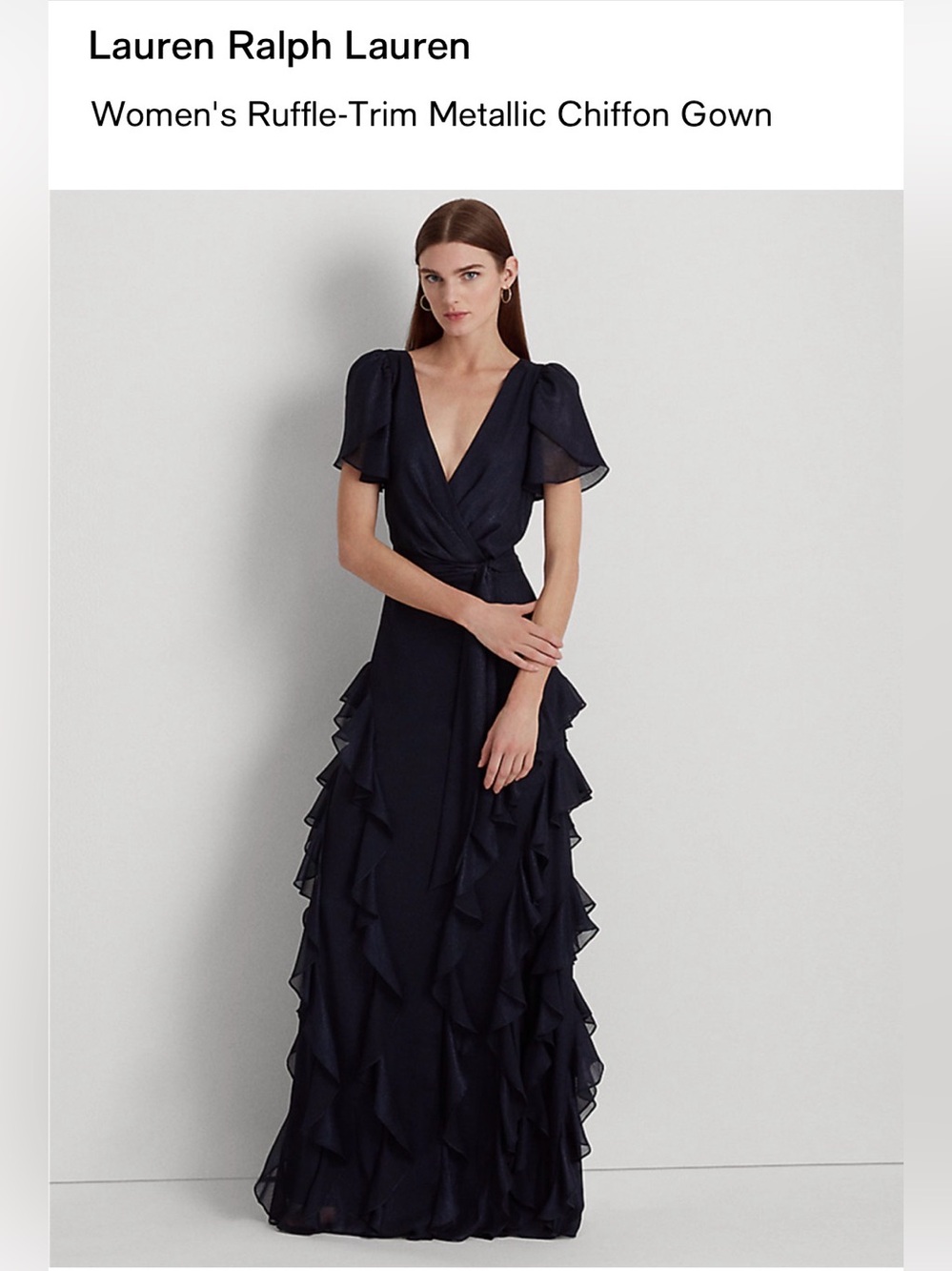 ❌Sold❌Lauren Ralph Lauren Black Ruffle-Trim Chiffon Maxi Dress